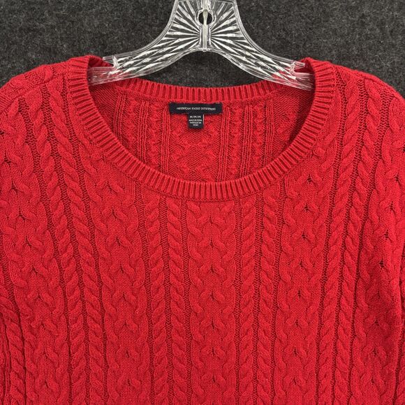 American Eagle Sweater Women's Medium Red Cable Knit Pullover Zipper Hem Casual - Picture 2 of 8